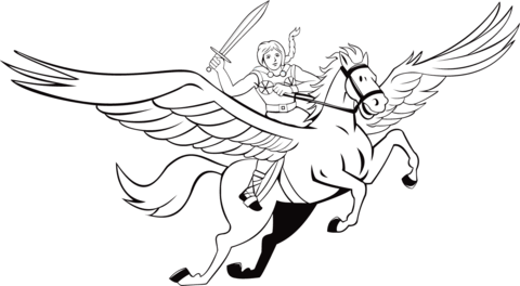 Valkyrie Riding Pegasus Coloring Page